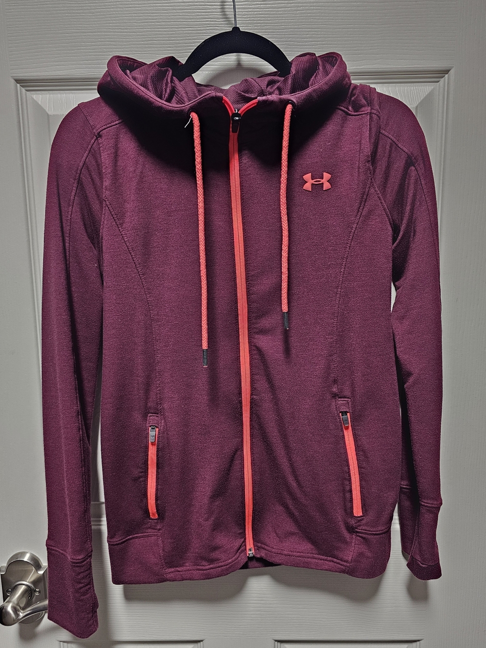 Under Armour Maroon Full-Zip Hoodie with Pink Accents